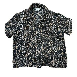 Vintage Silk Blouse Animal Print Button Down Edgy Off Duty Model 80s Oversize L